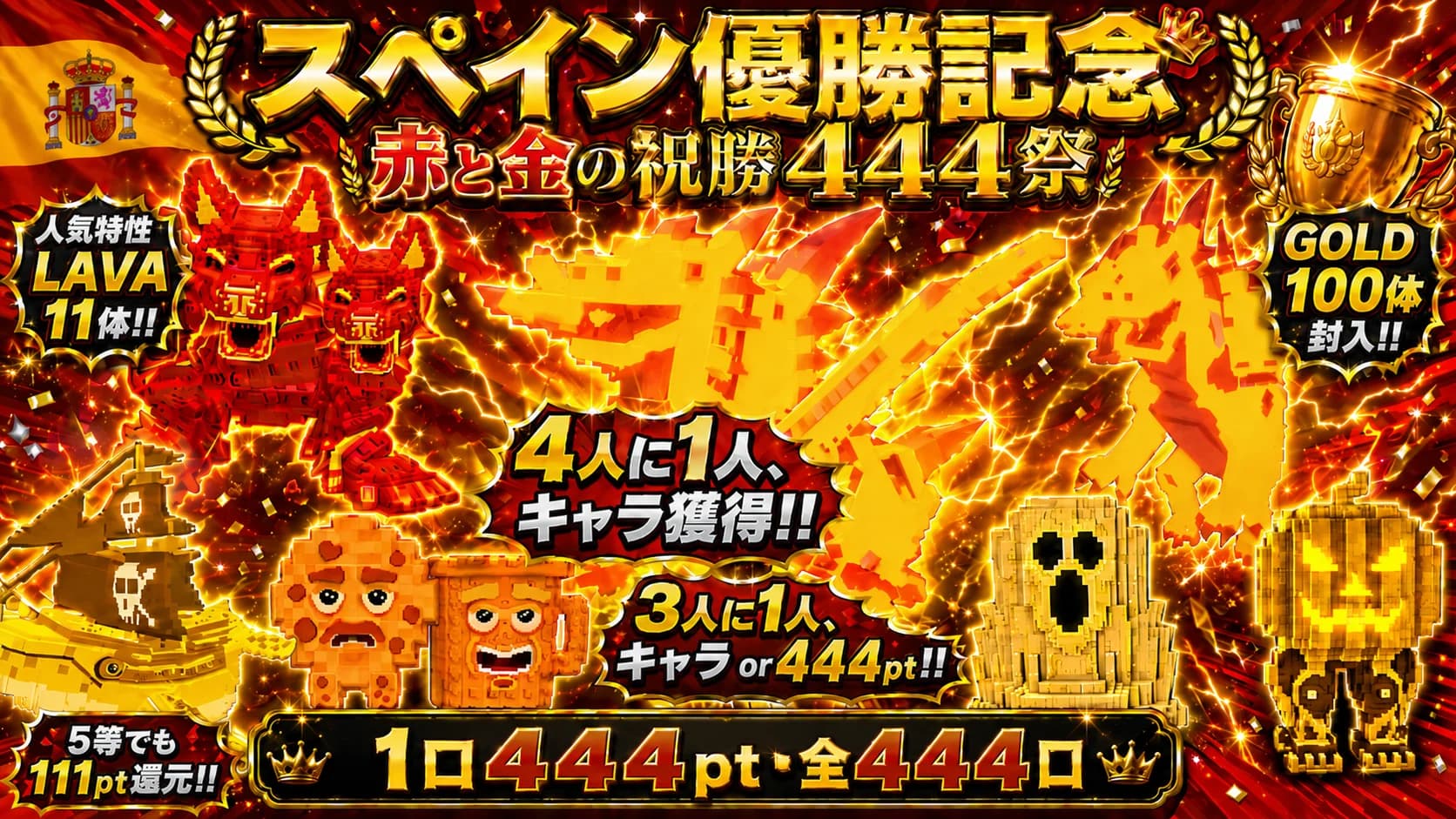 4年に一度 × 4人に1人 × 全444口 スペイン世界一・TRIPLE 4