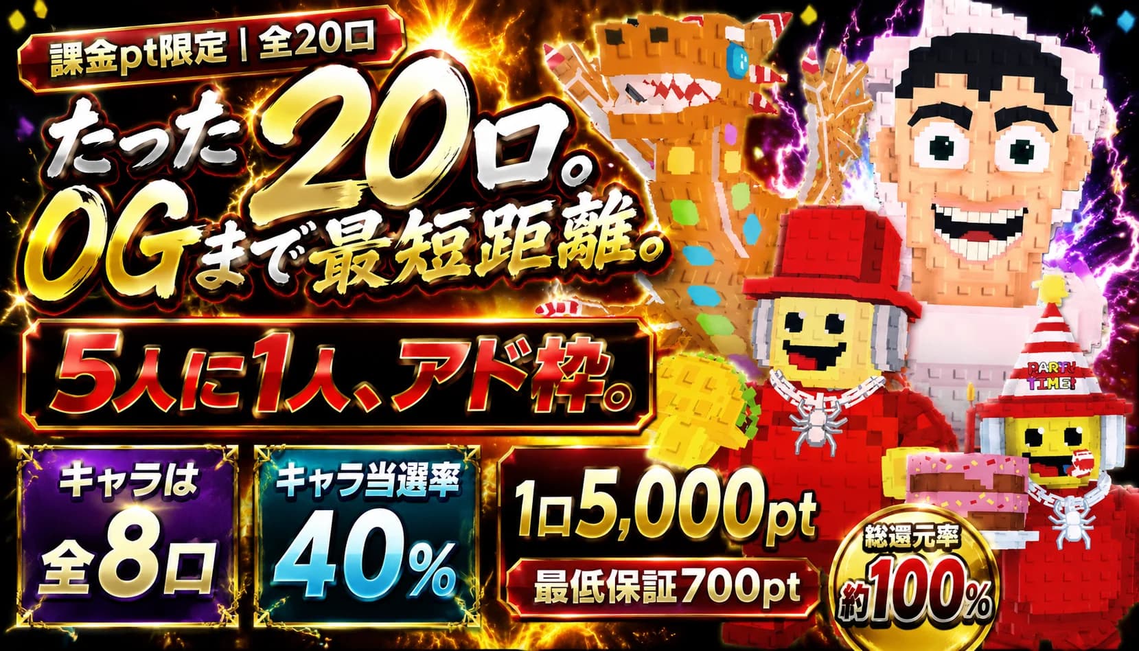 【課金pt限定】1口5,000Pt / 全20口 スキビ&クキドラ